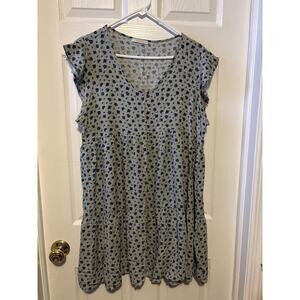 Veveret rayon floral babydoll dress size large blue gray V-0760